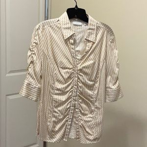 Tan and white button down blouse